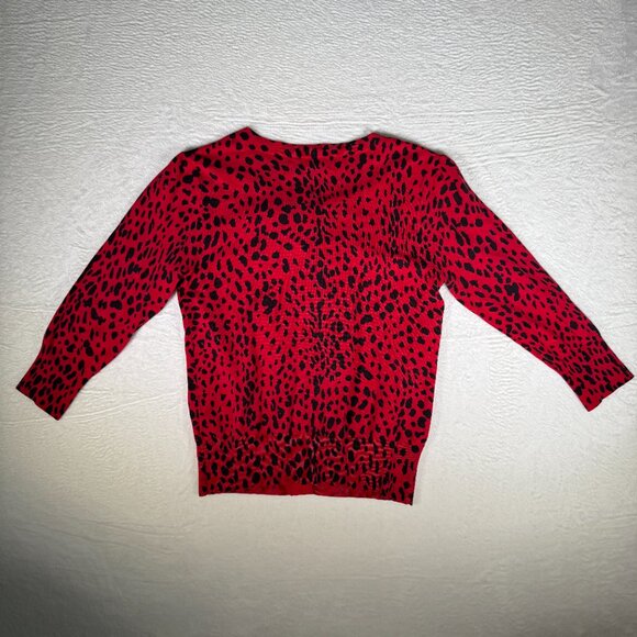 Josephine Studio Red Black Animal Print Button Ruffle 3/4 Sleeve Cardigan Small - Picture 5 of 7